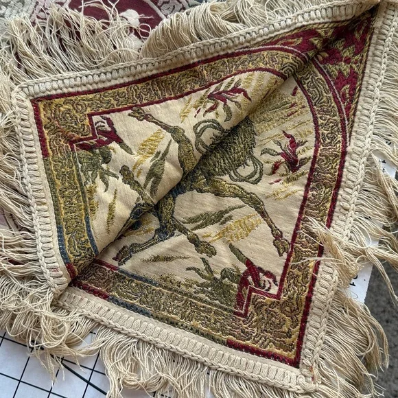 Vintage Woven Tapestry Throw / Wall Hanging – Warrior on Camel & Palm Trees– MCM